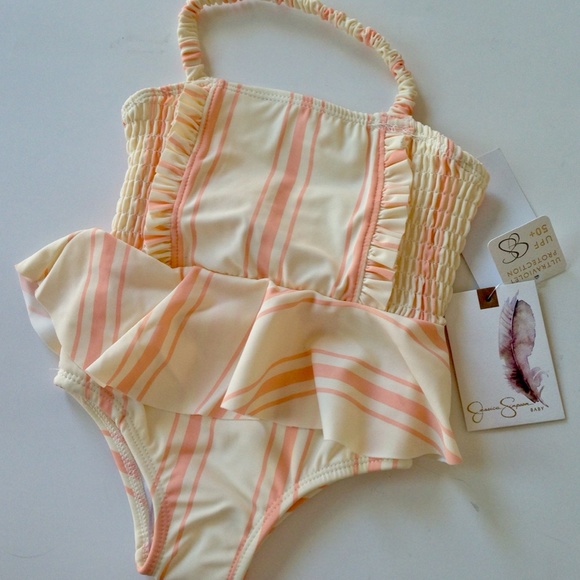 Jessica Simpson Other - Jessica Simpson Baby Striped Peach Cream Swimsuit